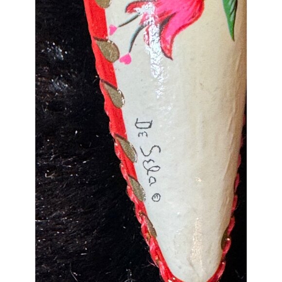 Vintage De Sela Paper MAche Painted Ornaments With Floral Design - Picture 3 of 8